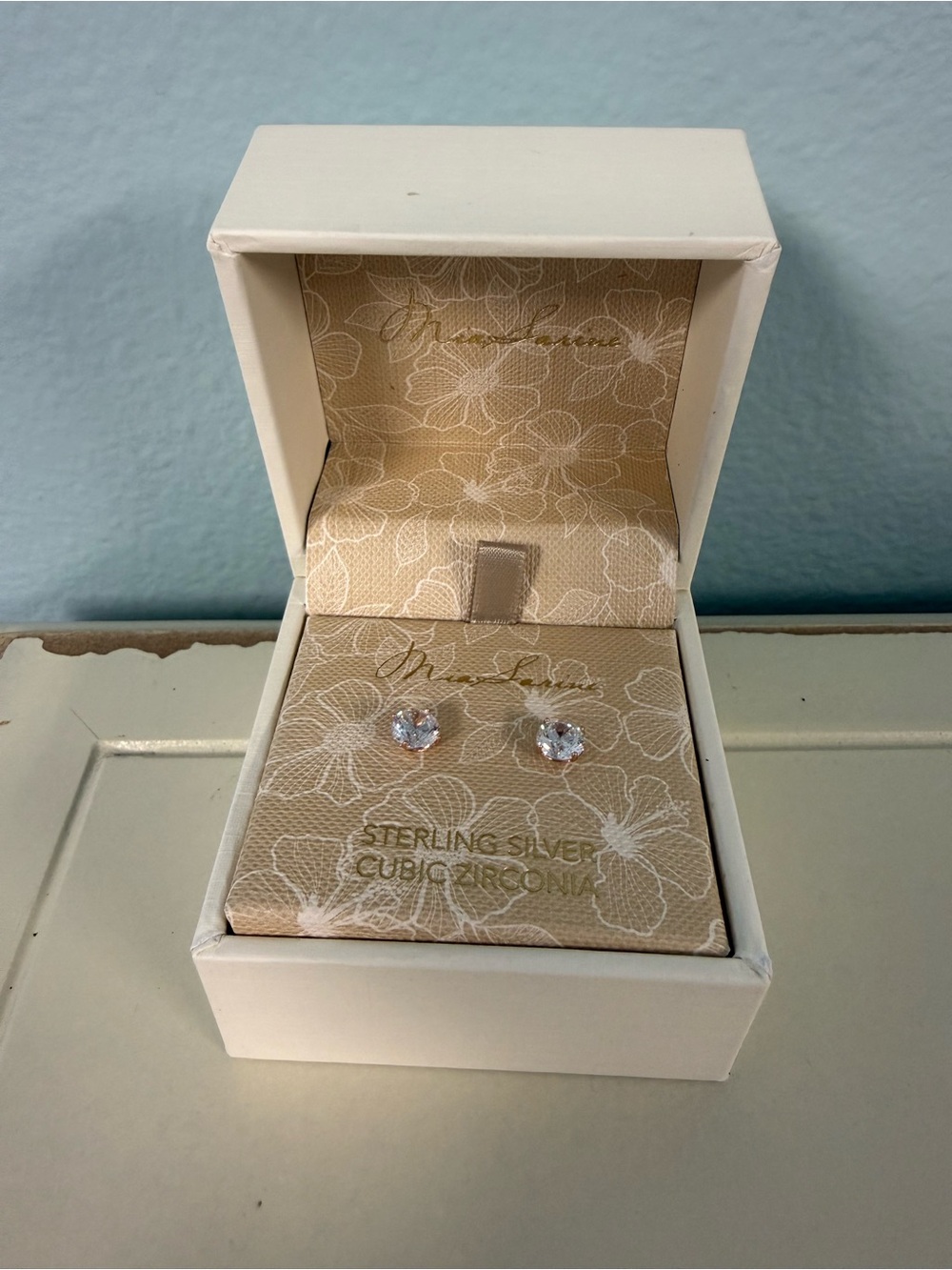 Mia Sarine Sterling Silver Cubic Zirconia CZ Stud Earrings New in Box